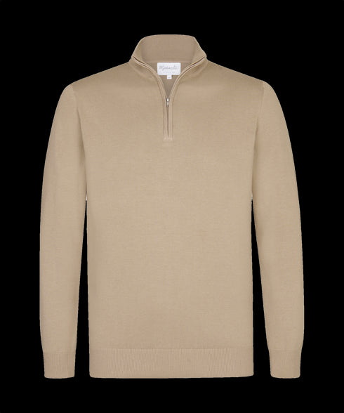 Lichtbeige trui met halflange zip